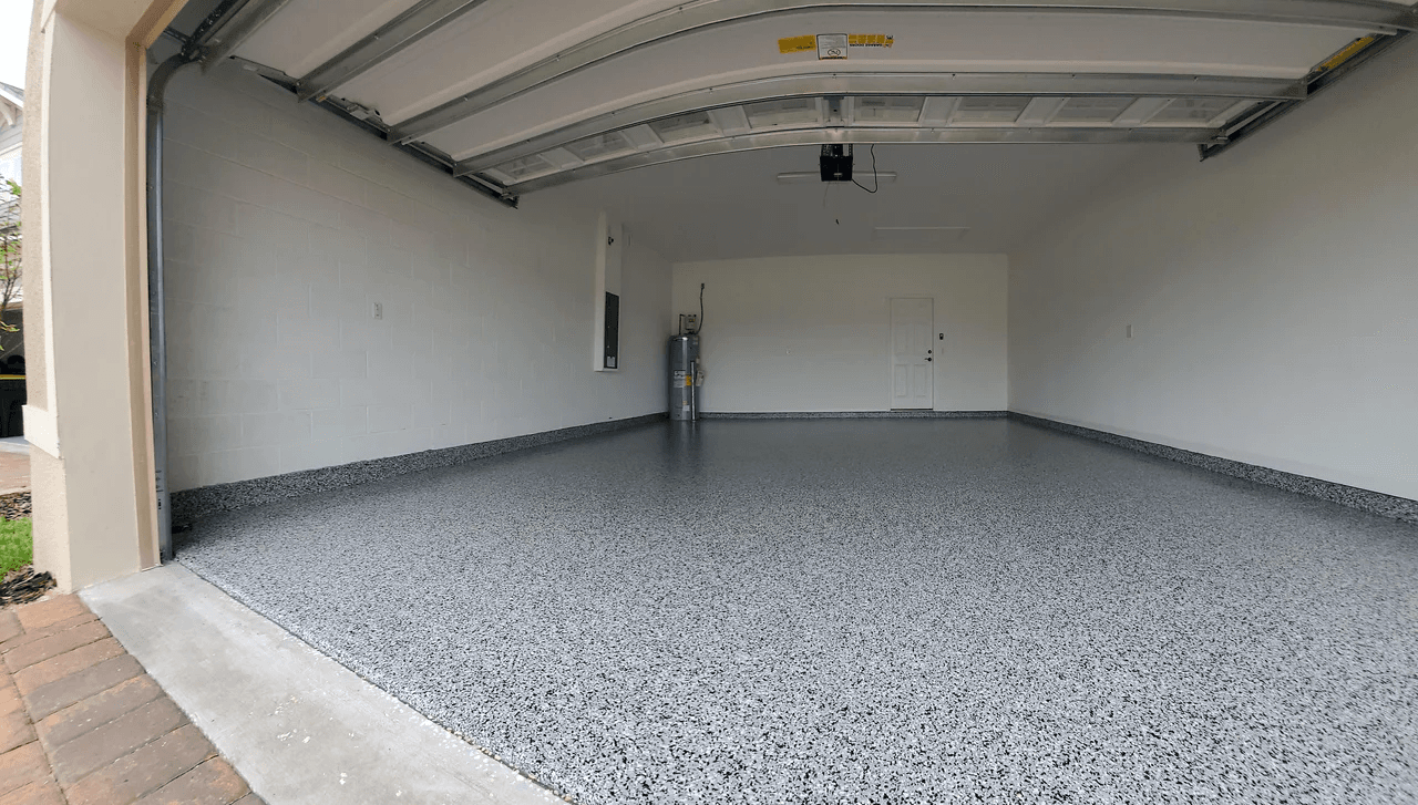 Epoxy flake garage floor - full view