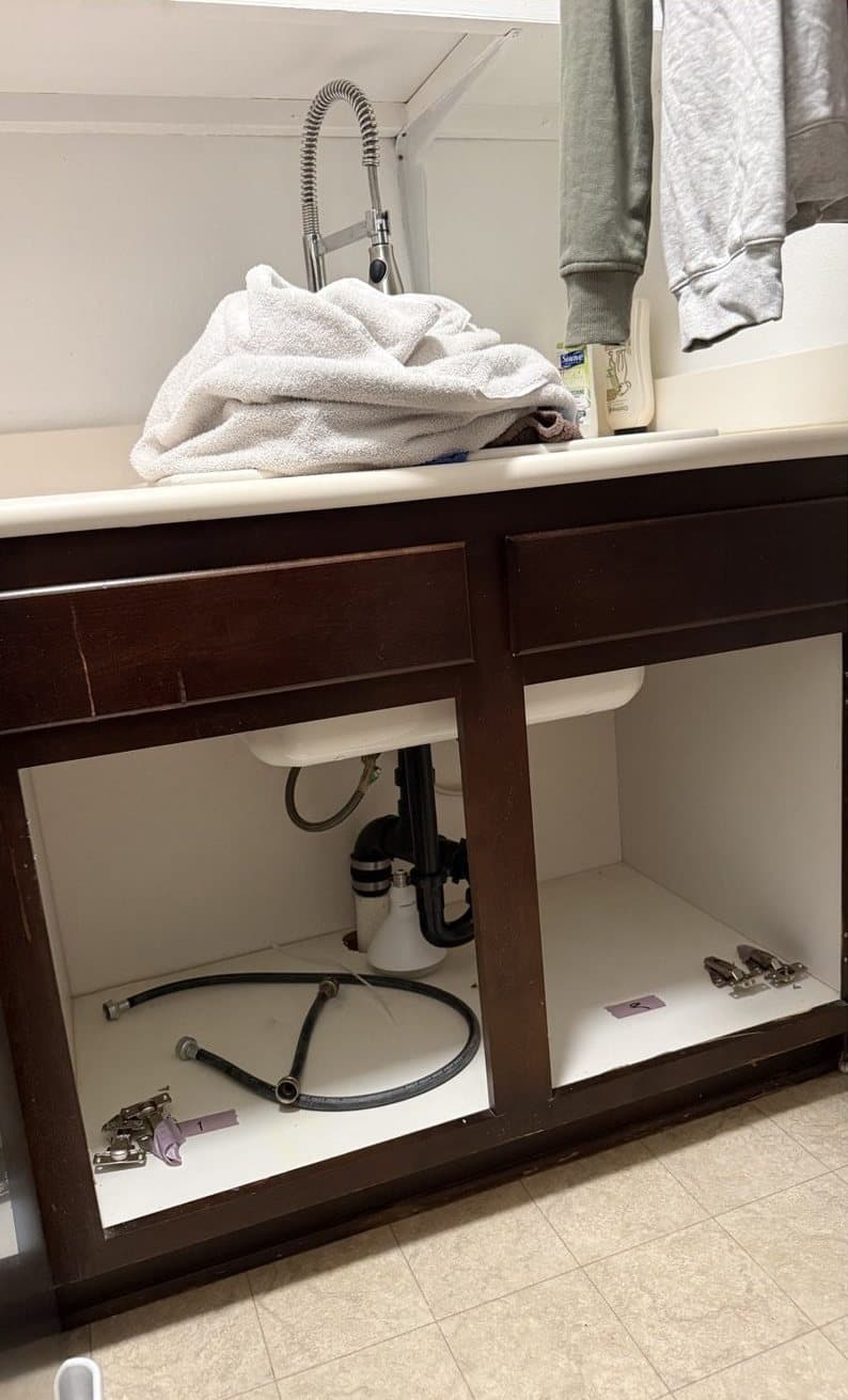 Bathroom vanity before refinishing