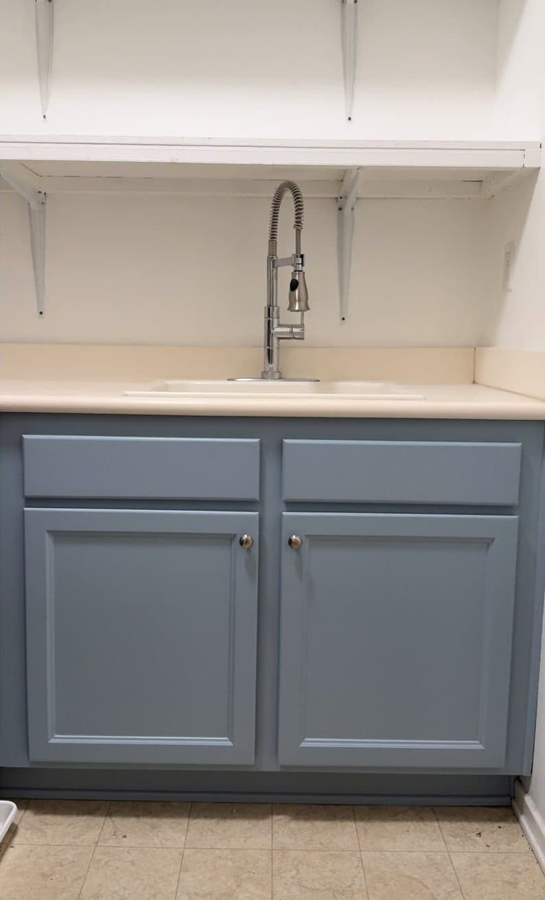 Laundry room cabinets after refinishing