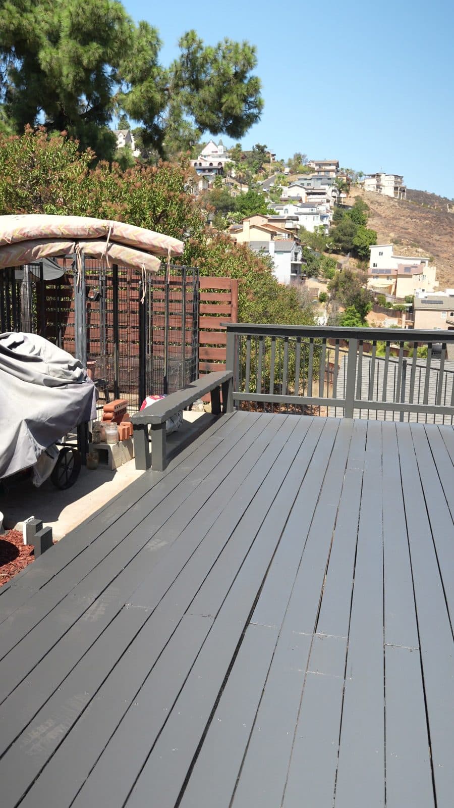 Deck boards refinished in gray