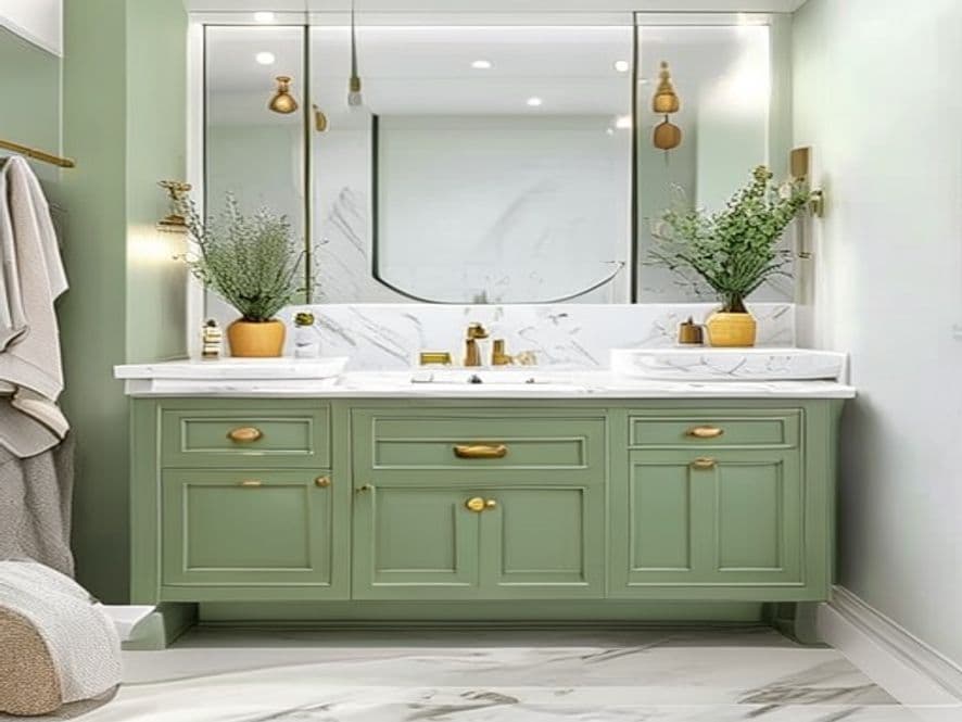 Bathroom vanity refinish in sage green
