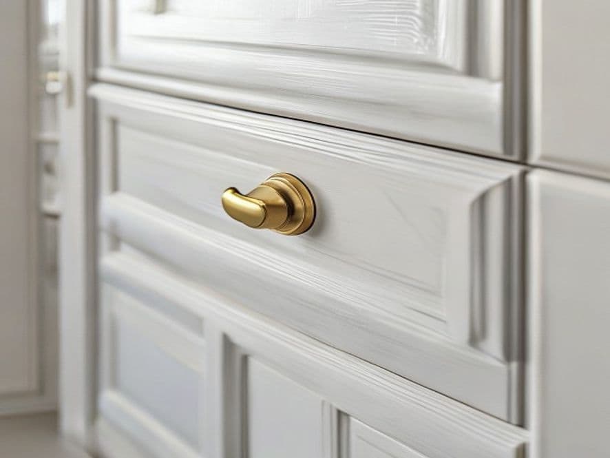 Close-up detail of refinished cabinet door