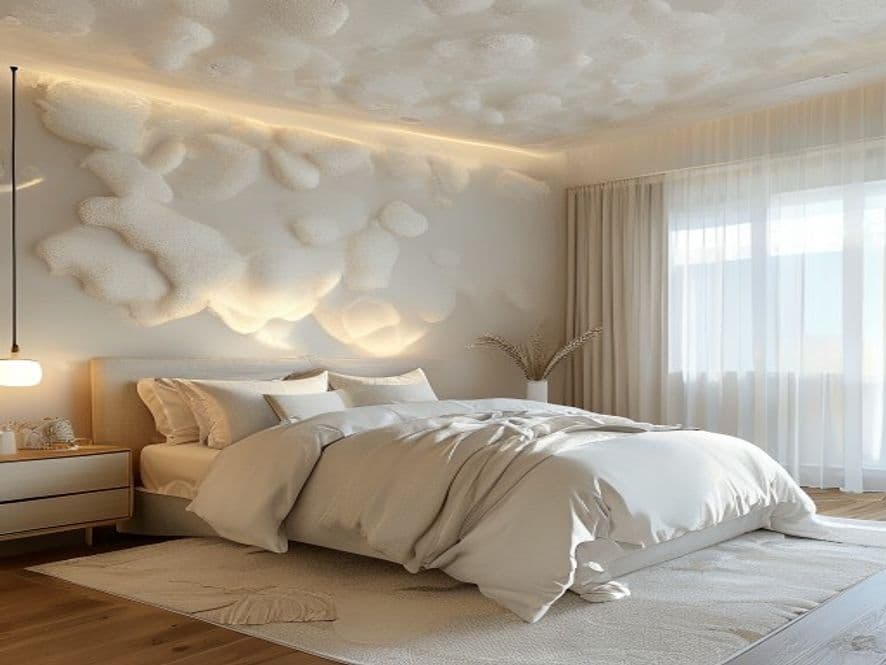 Bedroom with new smooth ceiling after popcorn removal