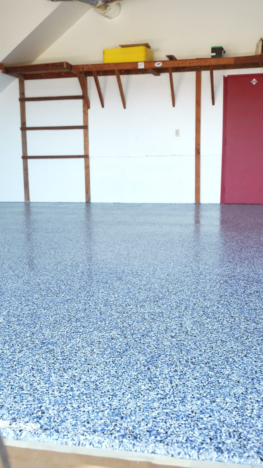 Clear coat sheen across a finished epoxy floor