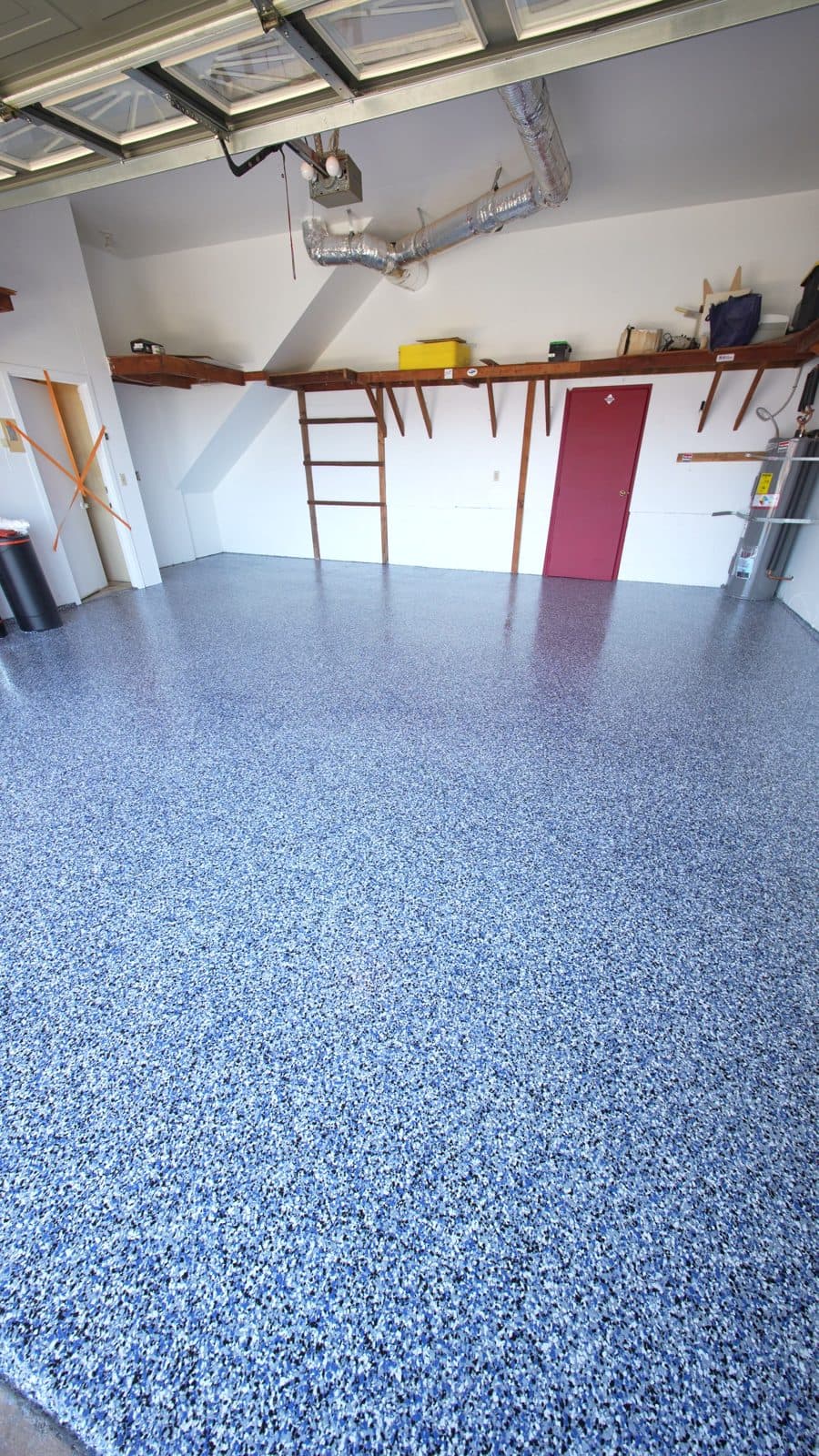 Finished epoxy garage floor seen from the driveway